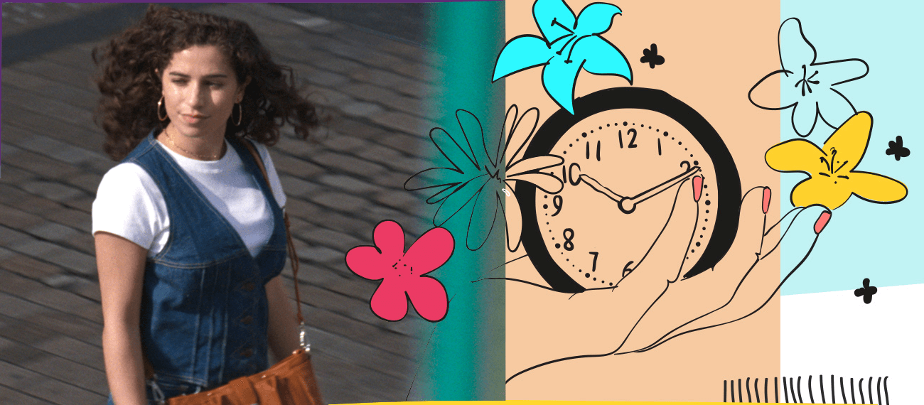 Woman in a jeansdress crossing the street